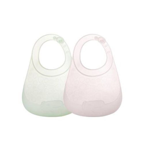 Bc Babycare Baby Toddler BPA-Free Silicone Bib with Adjustable Neck and Spill Catcher Lightweight 2 pack Pink and Green
