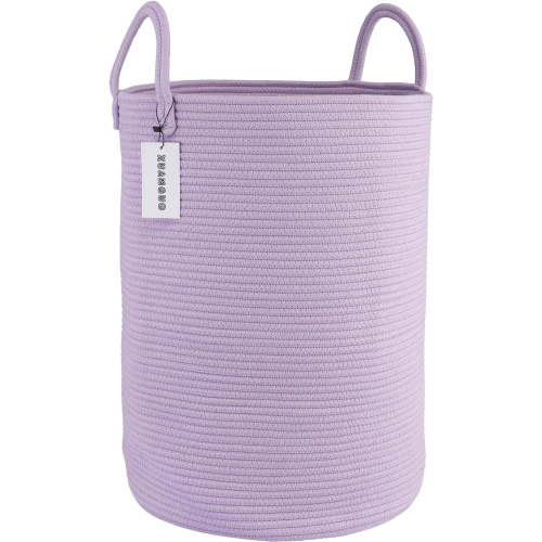 Cotton Rope Laundry Basket Hamper for Clothes Woven Storage Basket for Living Room Bedroom Boho Tall Rope Baskets for Blanket Toys Pillow Towels Baby Nursery Hamper Bin Large purple