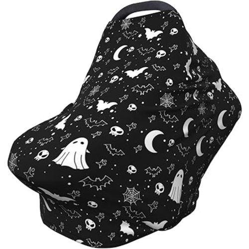 Gothic Halloween Baby Car Seat Covers Goth Baby Stuff Multi-use Carseat Canopy for Boys and Girls Stretchy Infant Carseat Cover Shower Gifts