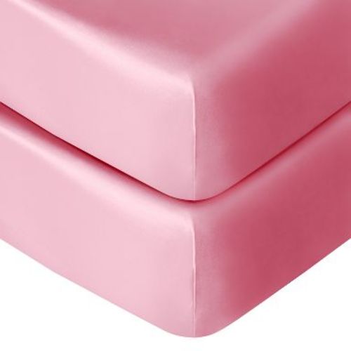 2 Pack Silk Satin Fitted Crib Sheet, Super Soft and Silky Crib Sheet for Boys, Girls, Unisex, 28x52 Inches, Pink - NTBAY