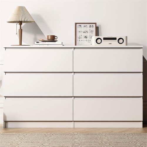 "Kadyn White 6-Drawer Dresser, Modern Bedroom Storage Cabinet, 47.25"" Long"