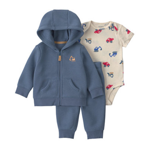 Baby Boys' Construction Fleece Layering Short-Sleeve Bodysuit, Jacket and Pants, 3-Piece Set