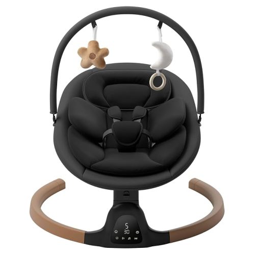 Baby Swings for Infants, Electric Infant Swing with 5 Speed Modes, 5-Point Harness, 3 Timer Settings, Built-in Songs & Bluetooth, Portable Baby Swing with Remote Ccontrol, Indoor Outdoor Use