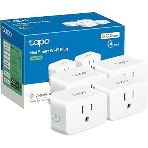 TP-Link Tapo Apple HomeKit Smart Plug Mini, Compact Design, 15A/1800W Max, Super Easy Setup, Works with Siri, Alexa & Google Home, UL Certified, 2.4G Wi-Fi Only, White, Tapo P125(4-Pack)
