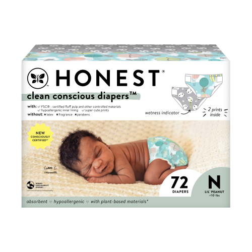 The Honest Company Clean Conscious Diapers® Up to 100% Leak Protection Designed to Protect Delicate Skin Hypoallergenic + Fragrance Free Above It All + All the Alpacas, Size NB, 72 Count