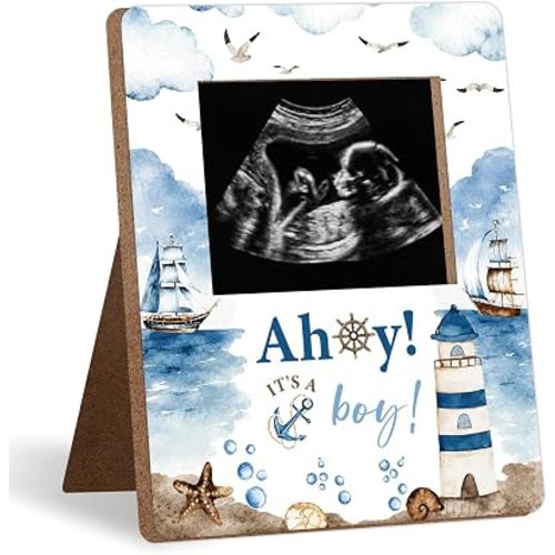 Nautical Theme Baby Shower Decor Frame, nautical baby shower decorations Supplies, for Expecting Parents-to-Be Keepsake, Pregnancy Sonogram Frame Keepsake, Gender Reveal Presents