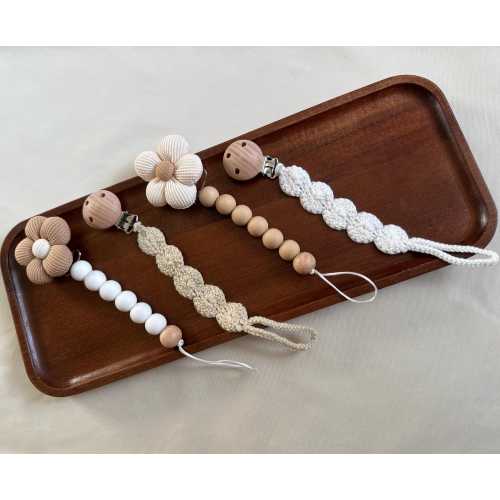 Handwoven Macrame & Handmade Flower Pacifier Clip