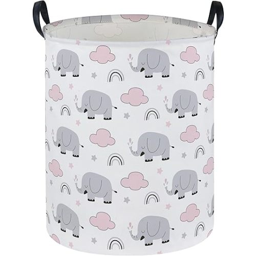 Essme Kids Laundry Basket,Elephant Hamper Collapsible Canvas Waterproof Storage Bin foBoys, Cute Hamper,Gift Baskets(Rainbow Elephant)