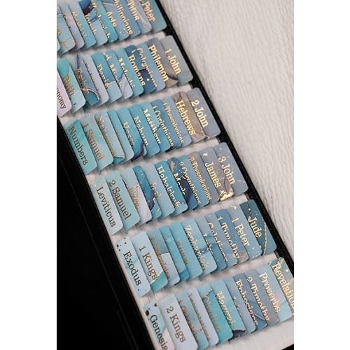 UPAFEXXI-Laminated Bible Tabs (Gold Foil Embossed Lettering), Bible Tabs for Women and Men, Reposition Large Print Stickers, Easy to Read and Apply, 80 Chapters Labels for Easy Navigation(Blue)