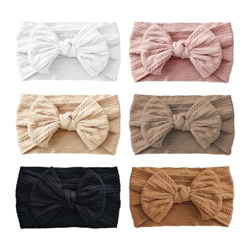 Baby Headbands, Girls Headbands with Bows with Bows, Soft Stretchy Nylon Hair Bands Hair Accessories for Newborn Infant Toddler (6 Pack,Bow,Pink)