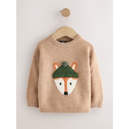 Orange/Neutral Fox Knitted Jumper (3mths-7yrs)