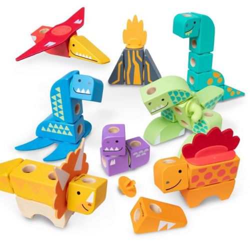 Melissa & Doug Blockables Dinosaur Snap And Play, Mix And Match Connectable Wooden Building Blocks Play Set Toy for Preschool Boys And Girls 69pc