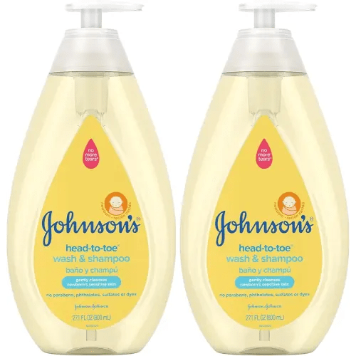 Johnson's Head-to-Toe Gentle Tear-Free Baby & Newborn Wash & Shampoo, Sulfate-, Paraben- Phthalate- & Dye-Free, Hypoallergenic Wash for Sensitive Skin & Hair, 27.1 fl. Oz (Pack of 2)