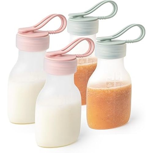 Platinum Silicone Milk Storage Bags for Breast Milk | 4-Pack 8 oz Leak-Proof Self-Standing |Reusable Food Pouches| BPA-Free, Odor-Free, Eco-Friendly, Completely Plastic Free (Milk Bag 4Pk)