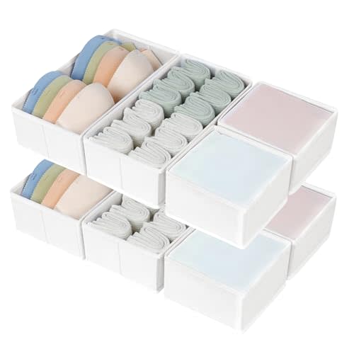 DIMJ Drawer Organizers - Set of 8 Fabric Closet Organizers and Storage, Drawer Dividers for Baby Clothes, Socks, Belt, Tie (Pink)