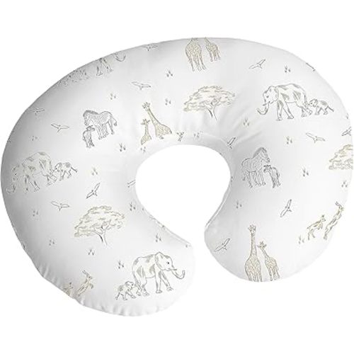 Sweet Jojo Designs Jungle Safari Animals Boy Girl Gender Neutral Nursing Pillow Cover Baby Breastfeeding Slipcover Infant Newborn Nursery Bottle Pillowcase(Pillow NOT Included) - Taupe Elephant Zebra