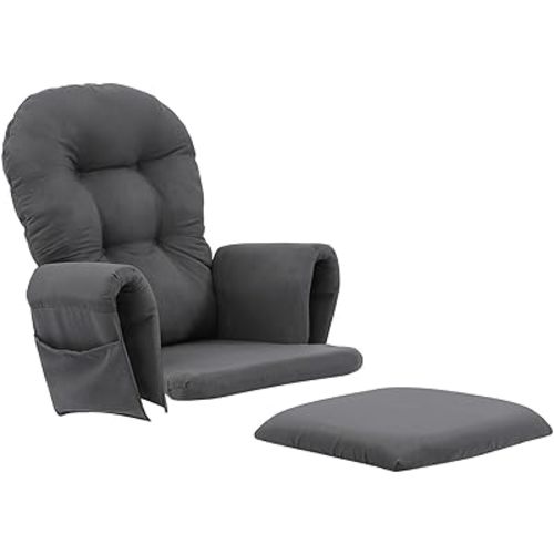 5Pcs Glider Rocker Cushions Set - Velvet Glider Rocker Replacement Cushions with Side Storage Pockets, Washable & Non Slip (Dark Gray)