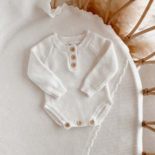 Milk Long Sleeve Knit Romper- Button Up