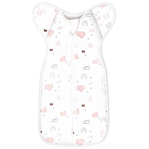 Baby Transitional Swaddle Sleep Sack - Arms Up Swaddles for Baby Girl, 3-6 Months Newborn Swaddle Sleep Sack with Cuff Removable & 2-Way Zipper Design, Pink Cloud Transition Sacks