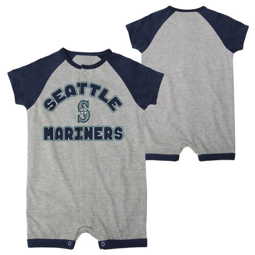 Infant Seattle Mariners Heather Gray Extra Base Hit Raglan Full-Snap Romper