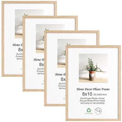 LYYYXGYP 8x10 Picture Frame 4 Pack Natural Solid Oak Wood Photo Frame with Plexiglass for Wall Hanging and Tabletop Display