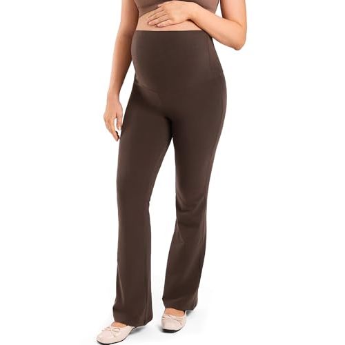 MOMANDA Cotton Maternity Foldover Pants Cozy Lounge Pregnancy Casual Flared Pants Over The Belly High Waisted