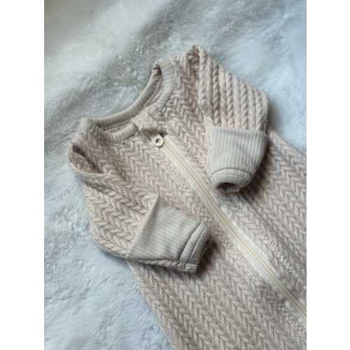 Cream Sweater Knit, Single Layered Sleep Sack with Fold-over Scratch Mittens, Going Home Outfit, Newborn to 12 Months