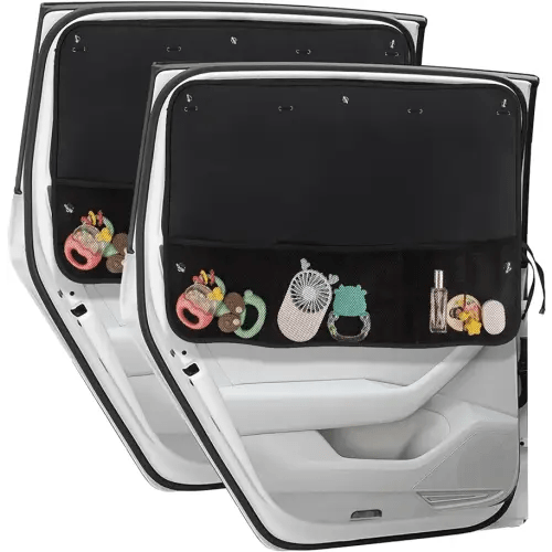 Car Sun Shade Side Window, 2 Pcs Blackout Car Window Shade for Baby Privacy with Storage Net Pockets Auto Curtains 7 Suction Cups for Heat/UV Protection Sun Block Covers