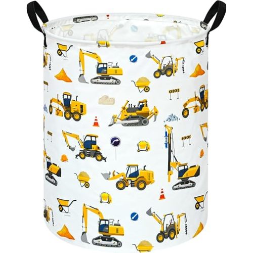 Kids Laundry Hamper Storage Basket Laundry Organizer Hamper Storage Bins Clothes Box Nursery Hamper Gift Basket with Handles(Excavator)