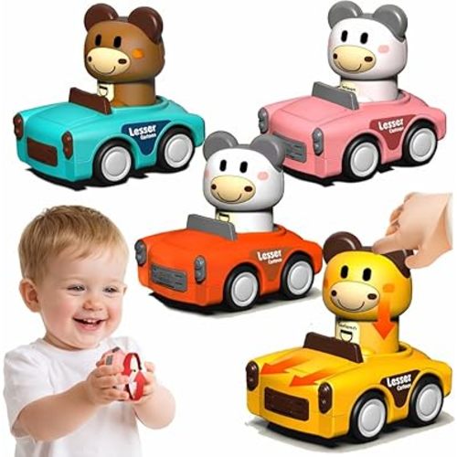 Press to Go Car Toys for Toddlers 1-3, Animal Baby Car Toys for 1-2 Years Old Boy Girl,1st Birthday Gift for One Year Old Boys,Infant Play Vehicle Set for 6-9-12-18 Month