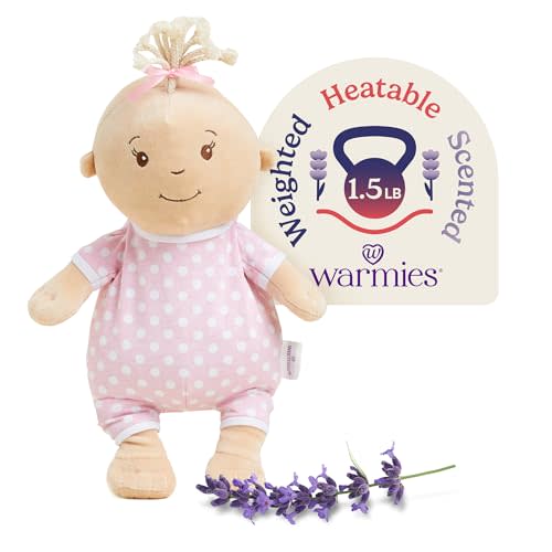 warmies Microwavable & Weighted Stuffed Animals, Baby Girl Lighter Skin - Heated Stuffed Animal Plushie for Warmth & Comfort - Soft Plush Toys for Adults & Children (Boys, Girls, Babies & Toddlers)