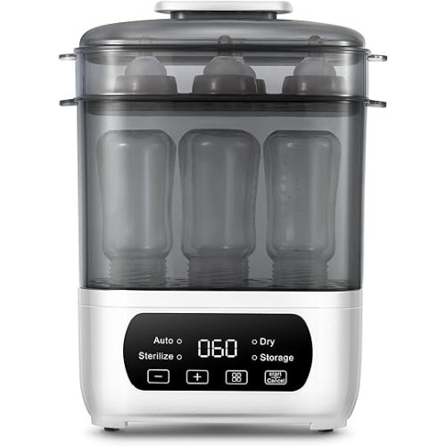 AMZBABYCHEF Baby Bottle Ste-rilizer and Dryer, Electric Steam Ste-rilizer and Dryer for Baby Bottles, 4-in-1 Bottle San-itizer and Dryer, Universal Fit for All Bottles, LED Touch Screen, Auto Shut-Off
