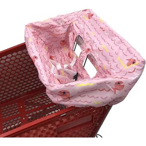 Portable Shopping Cart Cover, High Chair and Grocery Cart Covers for Babies, Kids, Infants & Toddlers, Attached Carry Bag (Simple Pink Fish)