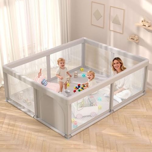 Baby Playpen Play Pens for Babies and Toddlers Play Yards for Indoor & Outdoor with Breathable Mesh Anti-Fall Playpen Grey