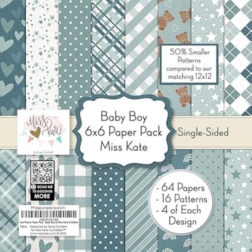 6x6 Pattern Paper Pack – Baby Boy - for New Born Gender Reveal Scrapbook Premium Specialty Paper Single-Sided 6"x6" Collection Includes 64 Sheets - 50% Smaller Patterns - by Miss Kate Cuttables