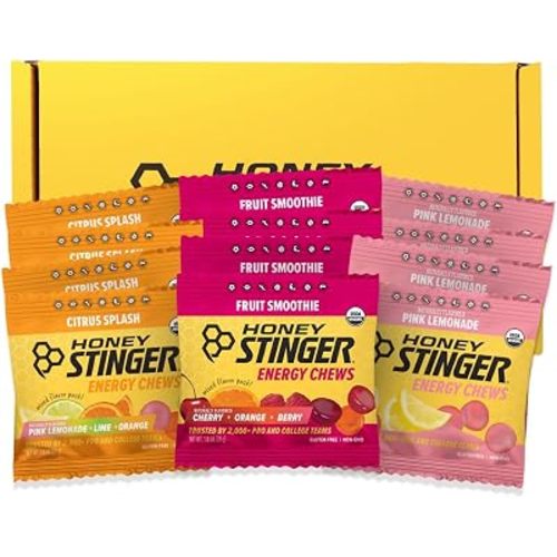 Honey Stinger Organic Energy Chew Variety Pack of 12, 4 Pack Each of Fruit Smoothie, Citrus Splash and Pink Lemonade, Gluten Free & Caffeine Free, Energy Chews for Exercise, Endurance and Performance