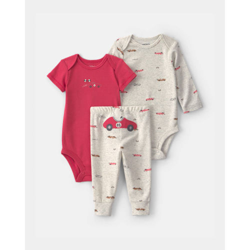 Baby Boy 3-Piece Race Car Bodysuit & Pant Set - Grey/Red | Carter’s Oshkosh Canada