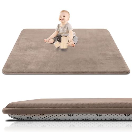 Thick Baby Play Mat for Floor,50 x 50 Playpen Mat,Tummy Time Foam Mats,Ultra Soft Support & Plush Feel,Easy Care with Non-Slip Cushioned for Infant,Kids and Toddler Crawling,Brown