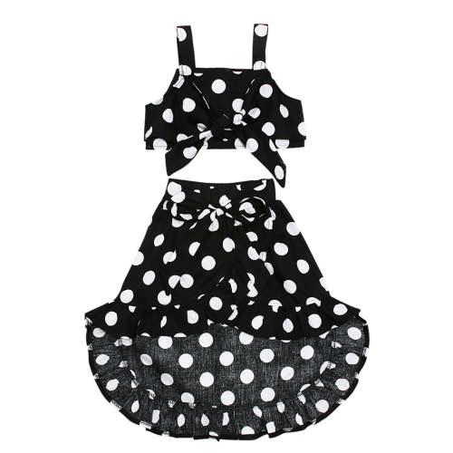 Baby Summer Clothes Toddler Girls Sling Wave Point Print Ruffle Bow Skirt Two-piece Set Clothing Outfits