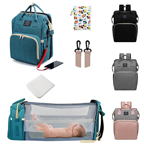 ANWTOTU Diaper Bag with Changing Station,Diaper Bag Backpack，7 in 1 Travel Baby Diaper Bag,Mommy Bag With USB Charging Port (Green)