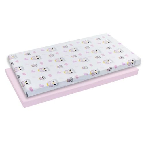 Everyday Kids 2 Pack Baby Girl Cradle Sheets – 100% Cotton, Breathable Fitted Covers – Gray Owls with Pink Hearts & Solid Pink Designs