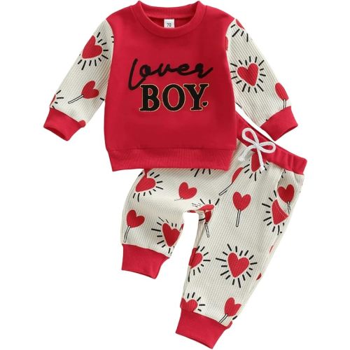 YINGISFITM Baby Boy Girl Valentines Outfit Lover Boy Sweatshirt Shirt Sweater Red Heart Pants Toddler Valentines Clothes