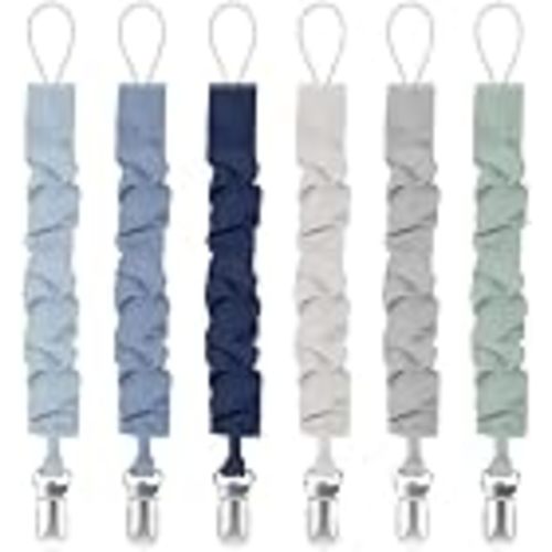 Pacifier Clips for Baby Boys and Girls, Pacifier Holders for Teething Relief and Baby Essentials, Safe for Newborns (6 Pack)