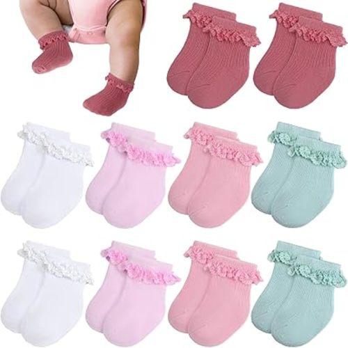Twistover 10 Pairs Preemie Socks Ruffle Lace Ruffle Cotton Socks for Preemie Girls Boys