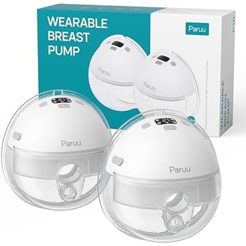 Paruu P16 Hands-Free Breast Pump Wearable, Wearable Breast Strong Suction, Low Noise, 4 Modes & 12 Levels, Electric Breast Pump Portable - 19/21mm Insert/Flange, 2 Pack (White)