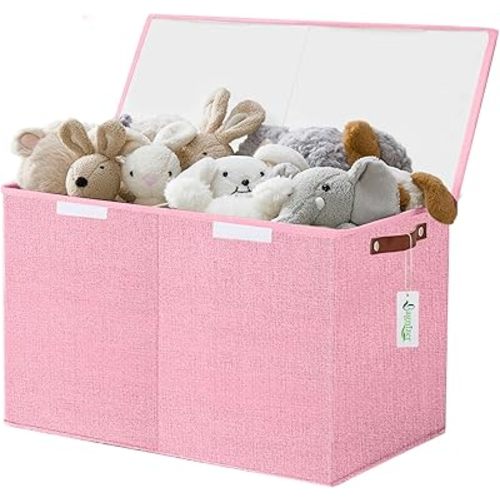 Large Toy Storage Box with Lids, Collapsible Sturdy Baby Storage Organizer Chest Bin Basket for Kids, Boys, Girls, Playroom, Nursery, Bedroom, Closet 25"x13"x16" (Pink)