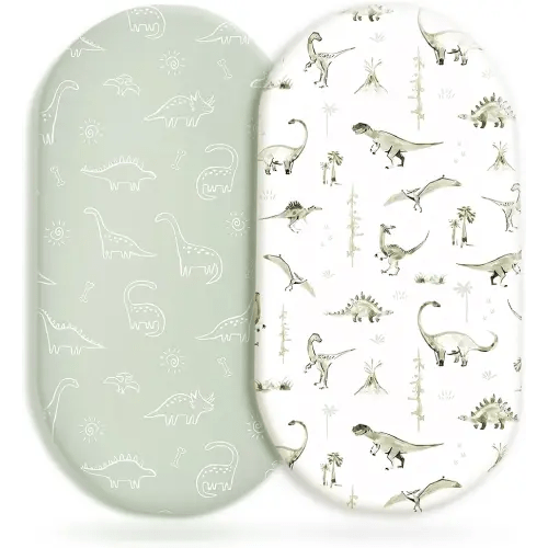 Stretch Ultra Soft Fitted Bassinet Sheet Set 2 Pack, Universal Fit for Bassinets Baby Cradle Moses Basket Oval Rectangle Mattress Safe and Snug, Dinosaur