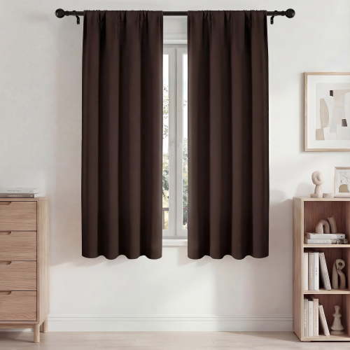Blackout Curtains, Room Darkening Curtains 42x63in 2 Panels Set, Rod Pocket Blackout Drapes for Bedroom Living Room, Thermal Insulated & Noise Reduction Window Curtains, Brown
