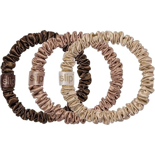 SLIP Amazon Exclusive Skinny Scrunchies: Anti-Crease, Anti-Breakage Slipsilk™ Design Protects Delicate Hair | Includes 3 Pure Silk Scrunchies, Basics
