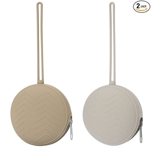 2-Pack Silicone Pacifier Holder Case - BPA-Free Pacifier Holder Pouch for Baby Boys & Girls- Portable & Dishwasher Safe Soother Container for On-The-Go Use (Sand/Light Grey)